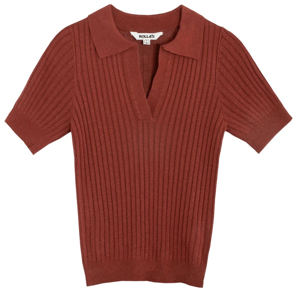 ROLLA'S Rust Ribbed Short-Sleeve Polo Top - Picture 3 of 10